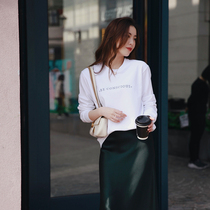 Zhao type fashionable sports style Xinjiang long-staple cotton high-density Terry simple round neck embroidery letter loose sweater