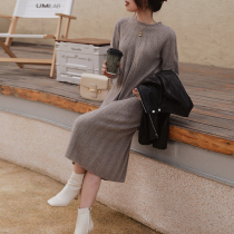 Zhao style gentle and firm elegant beauty vertical thread thin half high neck seamless cashmere dress