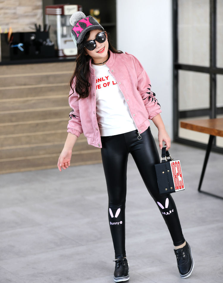2018 bé gái mới giả da cộng với quần legging nhung thu đông 3-12 tuổi nhỏ bé bốt cao cổ mặc quần dài quần legging bé gái