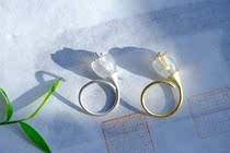 A ray of fragrant import pure silver plated real gold inlaid with permeable white crystal flower art meme ring