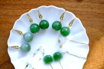 Sengsang 18K heavy gold precision inlaid with Russian biding grade spinach green cat eyes round beads classic classic eardrop