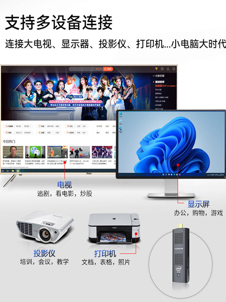 Mofang J5005 Pocket Mini Computer Win11 Micro Computer Stick 4K Office Home Gaming Portable Minipc