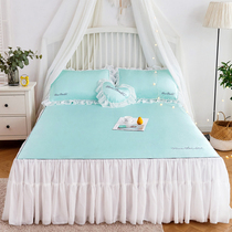 Summer pastoral wind princess bed skirt ice silk mat Korean lace edge Air conditioning bed mat four sets of foldable machine washable