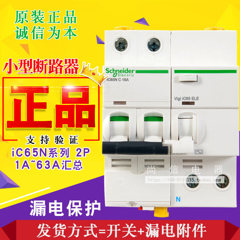 Schneider iC65N leakage switch 2P summary 63A 40A 32A 25A 20A 16A 10A C type