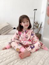 Baby pajamas autumn and winter female treasure cute padded flannel childrens conjoined pajamas girls home clothes