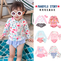 ins children swimsuit girl princess hot spring sun protection long sleeve swimsuit girl baby swimsuit girl child 1-3 years old