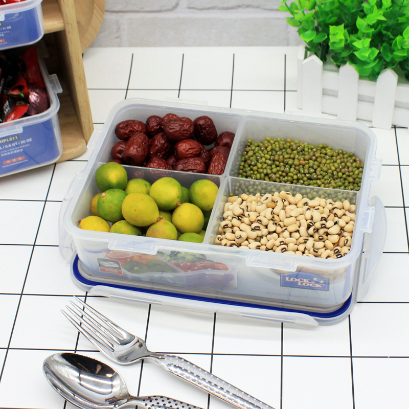 Lock lock fresh box 4 divider 1 6L sealed box Microwave oven lunch box Rectangular lunch box HPL824