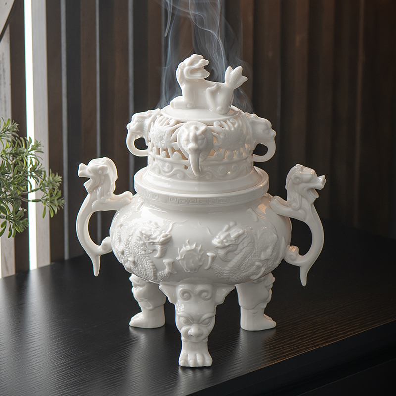 Dehua White Porcelain Incense Burner Ornament, Single Lion, Dragon, Phoenix Three-Legged Incense Burner, Hollow Coil Incense, Incense Stick, Large Ceramic Sandalwood Incense Burner Dehua White Porcelain Incense Burner Ornament, Single Lion, Dragon, Phoenix Three-Legged Incense Burner, Hollow Coil Incense, Incense Stick, Large Ceramic Sandalwood Incense Burner