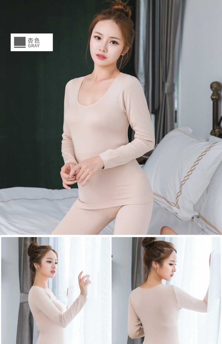 Qiuyi Qiuku Women bộ đồ mỏng đặt áo len cotton cổ tròn Slim Slim nữ sinh viên gợi cảm cơ thể đồ lót nhiệt quần áo ấm nữ