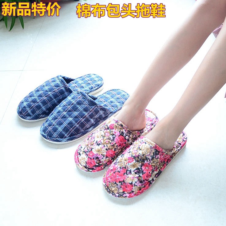 New autumn and winter Baotou cotton slippers for men and women couples home indoor with non-slip soft blowing air bottom pure cotton slippers