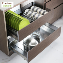 304 stainless steel damping basket kitchen tableware storage drain basket drawer type pot cabinet dish rack