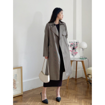 mytopbuyer Retro English Plaid Brown Wool Trench Coat Womens Long Small Coat Spring and Autumn