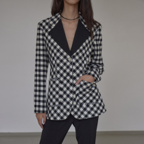 mytopbuyer BNPS heavy industry design sense advanced black and white plaid woolen suit commuter coat women autumn and winter