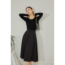 mytopbuyer autumn black A- line dress high waisted umbrella skirt Hepburn skirt long winter with sweater