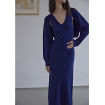 mytopbuyer BNPS black slim wool V-neck knit dress women Autumn Winter small crotch sweater set