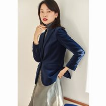 mytopbuyer autumn and winter dark blue velvet blazer women Korean temperament velvet short suit