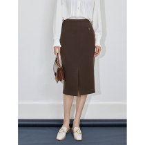 mytopbuyer small fragrant style high waist wool Curry skirt Autumn Winter split long with sweater