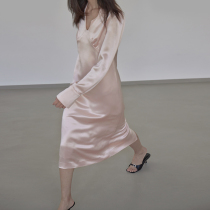 mytopbuyer BNPS stunning pink sexy satin acetate dress female 2021 new winter temperament goddess