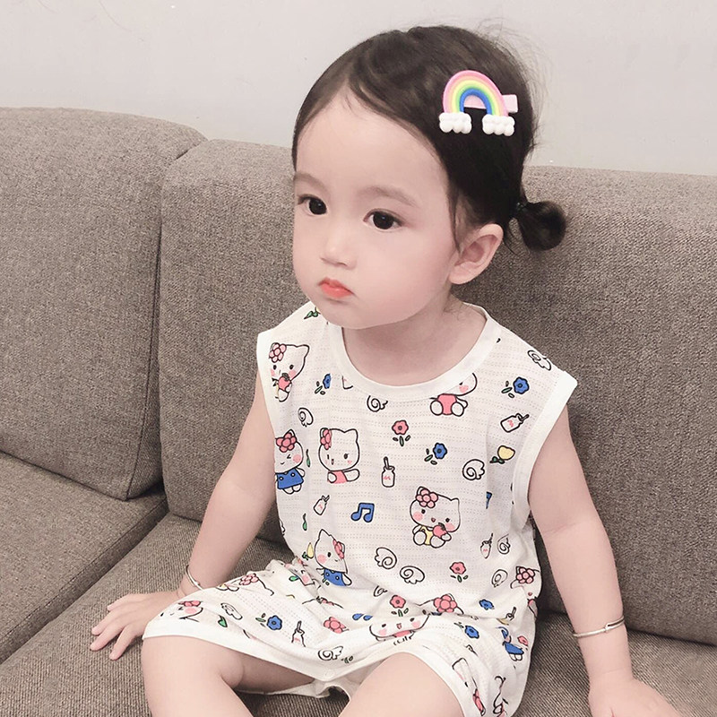 Girls' nightdress pure cotton summer children's baby anti-kick one-piece pajamas princess style home skirt