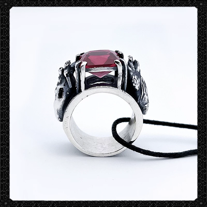 Synthesized ruby heart, ring handmade, 925 sample silver, anatomy