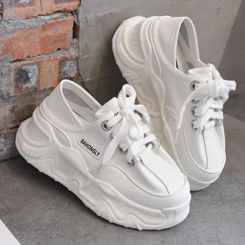 Cowhide Version of Thick-Soled White Sneakers for Women, 2026 Spring and Autumn New Versatile White Casual Sports Dad Shoes for Women