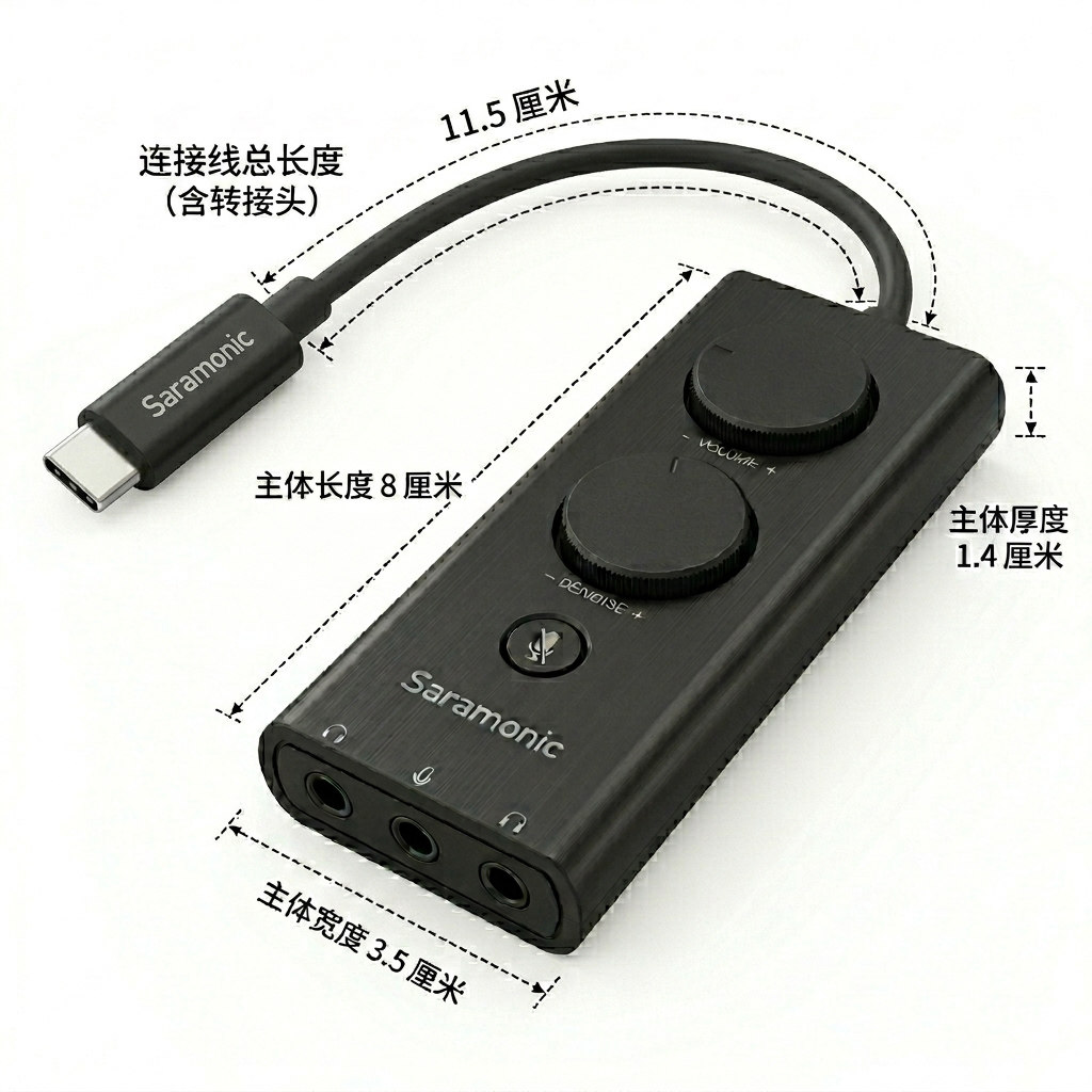 Saramonic SR-EA5降噪声卡-45dB硬件主动降噪 双耳机监听，手机/电脑/PS4/Switch通用USB-C外置声卡（Noise Reduction, Mute, Volume Control）