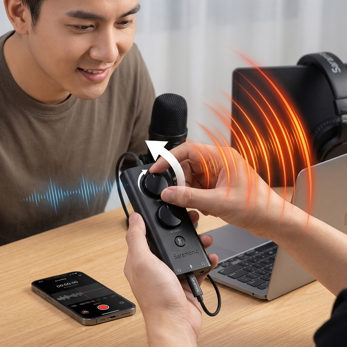 Saramonic SR-EA5降噪声卡-45dB硬件主动降噪 双耳机监听，手机/电脑/PS4/Switch通用USB-C外置声卡（Noise Reduction, Mute, Volume Control）