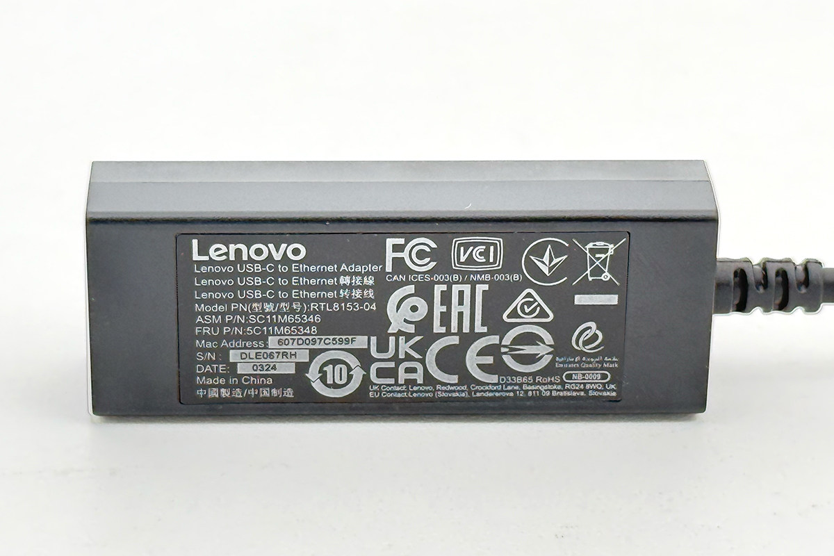 全新联想Lenovo USB-C to Ethernet Adapter转接线 (FRU 5C11M65348  SC10P27625 03X7456) RTL8153 Gigabit免驱，Mac/Win即插即用