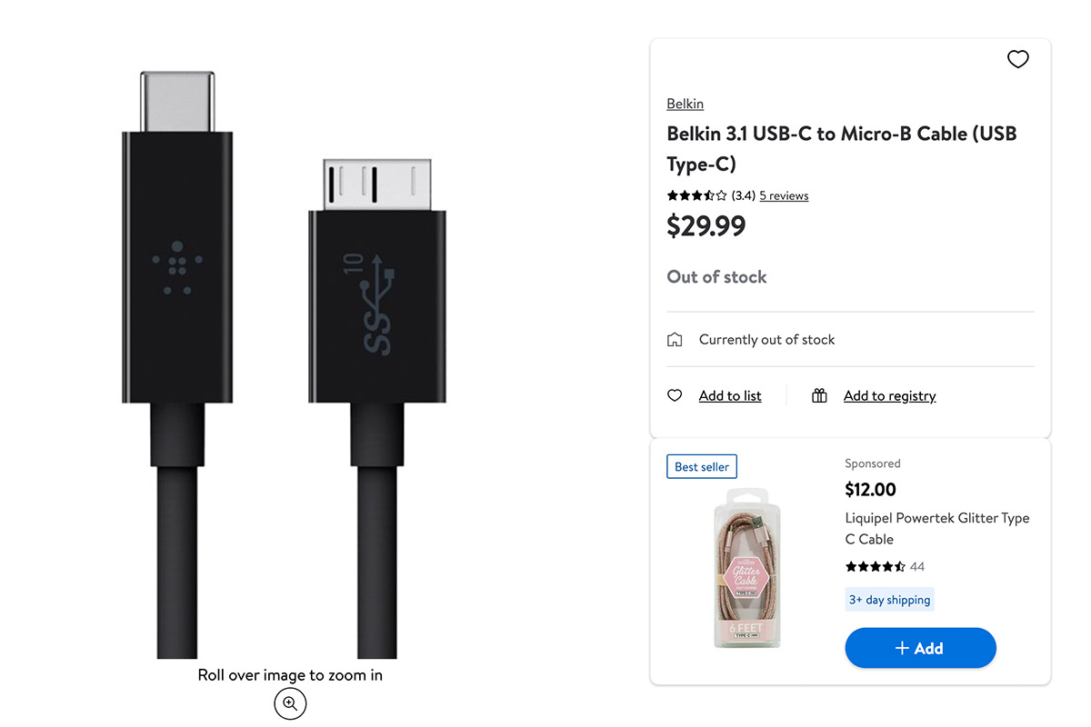 Belkin 3.1 USB-C 转 Micro-B 数据线 (USB Type-C™)E-Marker 被动式3A USB3.1 10Gbps 3FT Type C To Micr-B 转接线