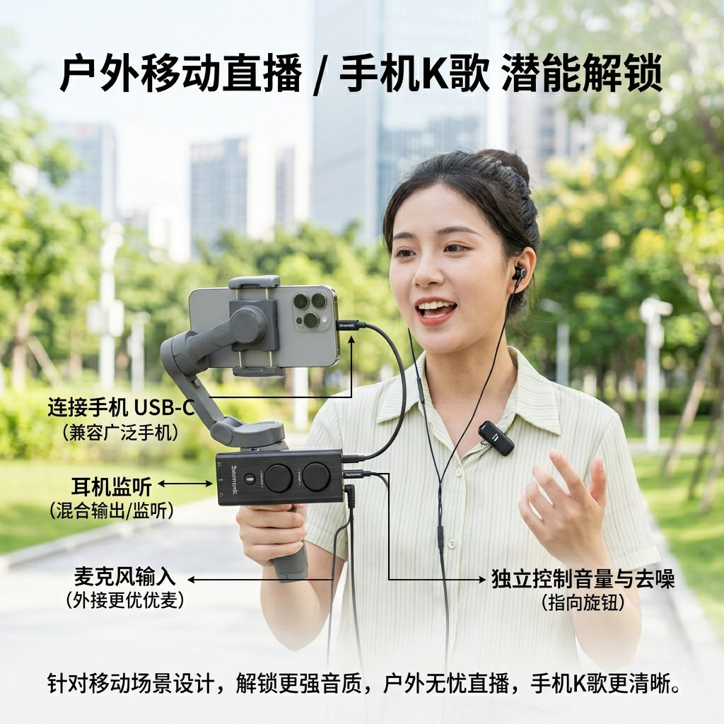 Saramonic SR-EA5降噪声卡-45dB硬件主动降噪 双耳机监听，手机/电脑/PS4/Switch通用USB-C外置声卡（Noise Reduction, Mute, Volume Control）