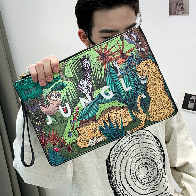Han Edition Casual Printed Hand Grab Bag Large Capacity Hand Grip Bag Tide Men's Street Clip Bag Light Envelope Bag File Package