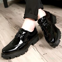 Spring Summer Bright Black Leather Inner Heightening Mens Shoes 8cm Hairstylists Mens Leather Shoes Heightening Shoes 6cm High Help Business Casual Shoes