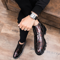 Autumn Bullock sculptures Inlennen high help leather shoes mens bright face lacquered leather business casual short boots with increased wedding shoes