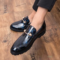 Leather shoes Mens Inn hairstylist shoes Inron Leisure heightening mens shoes Bright Face Wave Shoes Lacquered Leather 100 Hitch Leather Shoes Man