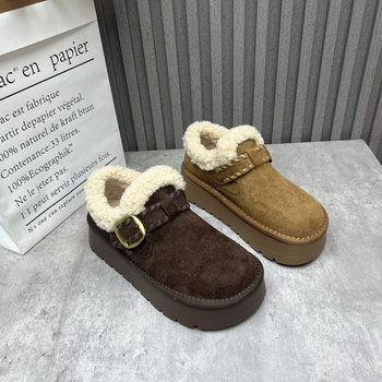 Thick-soled retro snow birkenstock shoes with broken code processing fashionable women's boots 2025 winter new style plus velvet warm women's cotton shoes