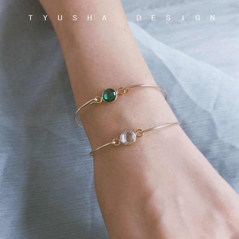 Tyusha Design, Imported from the United States, 14K Gold-Plated Zircon Simple Bracelet, Emerald/White/Black