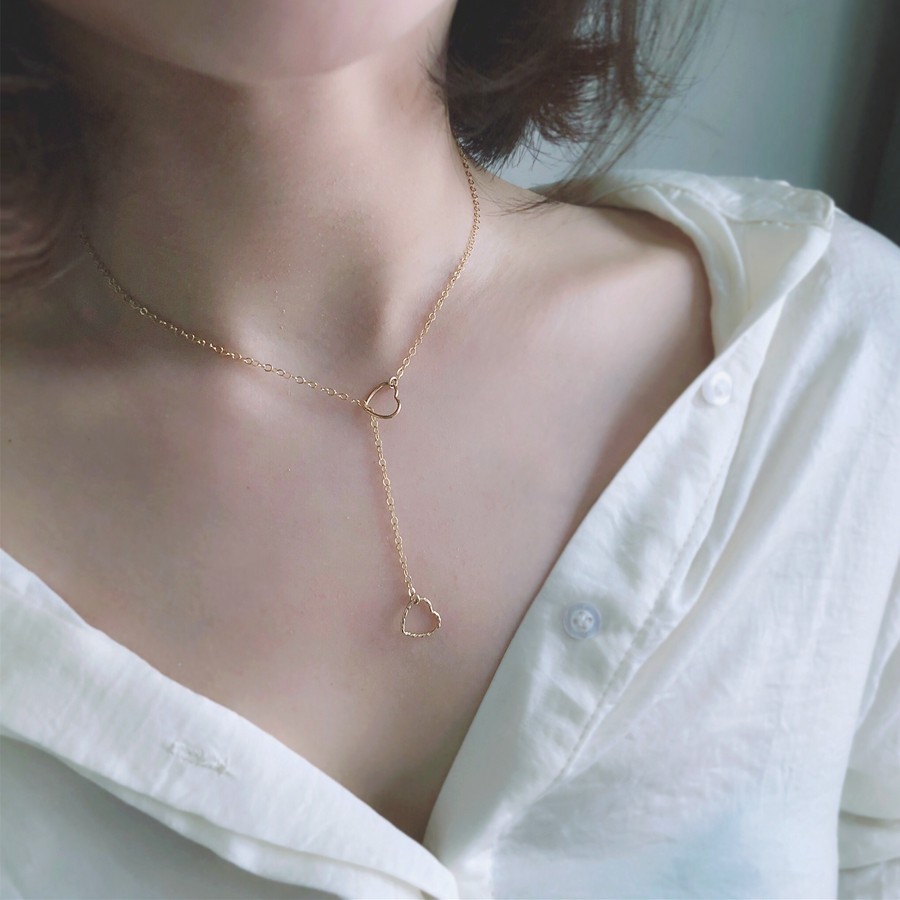 TYUSHA design USA IMPORTED 14K NOTE GOLD bag gold adjustable Double love necklace Clavicle CHAIN SWEET and sexy