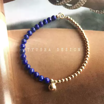 TYUSHA Design Afghanistan 5A NATURAL LAPIS LAZULI bracelet 14K note gold package GOLD beads BEADS BELLS GOLD ball bracelet