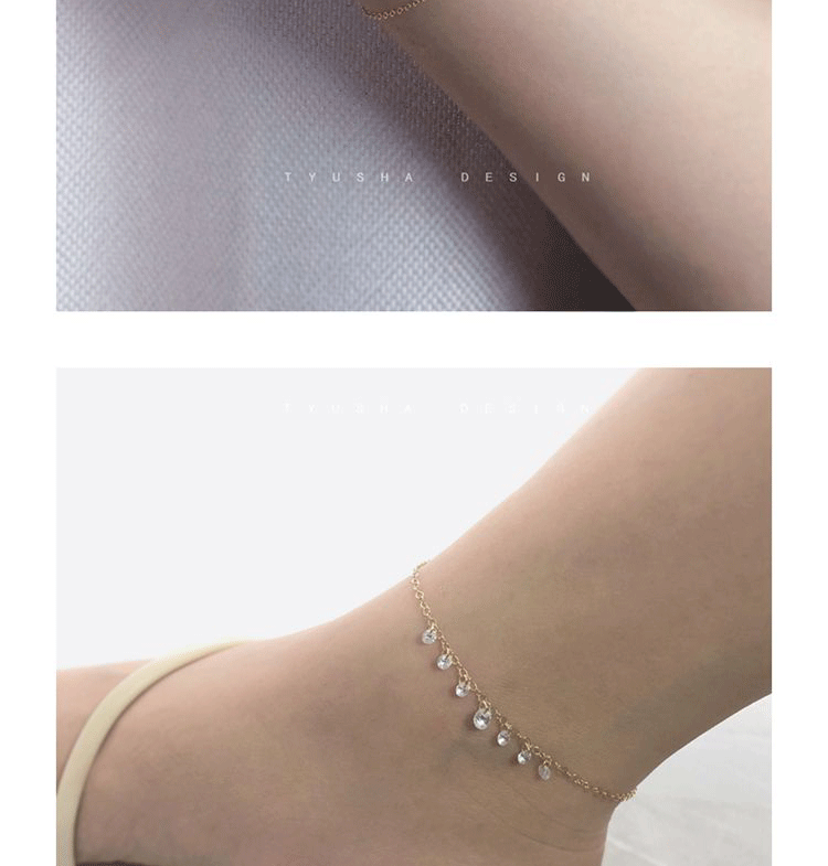 TYUSHA thiết kế Mỹ 14K vàng in gió đơn giản siêu flash zircon khoan vòng chân khí chất bạn gái tặng quà - Vòng chân lắc chân nữ