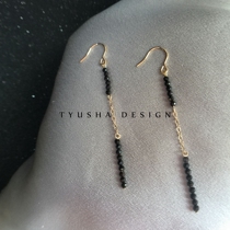 TYUSHA cool natural black spinel earring ear string 14K gold gold allergy gift