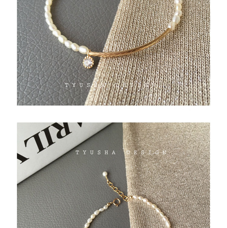 Thiết kế TYUSHA Natural Millet Ngọc trai nước ngọt Bracelet 14K vàng kim cương ngọc trai ngọt Bracelet