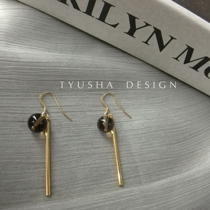 TYUSAH design natural tea crystal American imported 14K gold gold geometric long stick earrings ear hanging