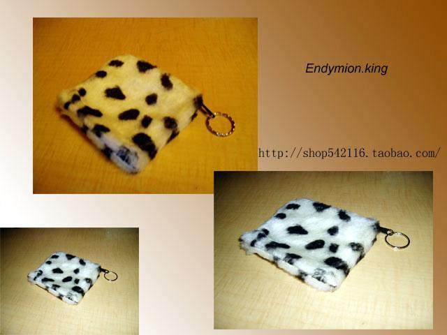 Crown Credibility * Furry Dairy Cow Zero Wallet Key Bag With Key Button Plush Wallet Small Items Bag