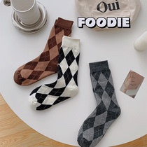 Nuts Mommy Rhomboid Plaid Socks Children Outwear Midtubes Socks Ins Chains Chains Chauille Summer Japanese Nets Red stockings Long Sox