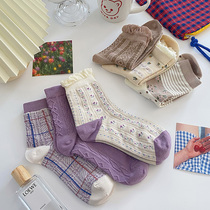 Nuts mommy sweet purple lace socks childrens tide cute Japanese Spring and Autumn Winter Korean socks