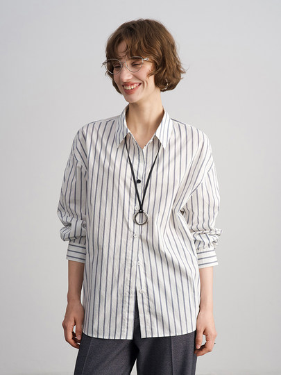 Anna Kengen Sea Breeze Diary 100% Cotton Striped Comfortable Commuting Casual Versatile Simple Fashionable Long Sleeve Shirt