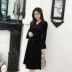 Sáu công chúa 2018 mùa thu và mùa đông mới tính khí ladies V-Cổ trumpet tay áo chia eo eo slim dress Một từ váy