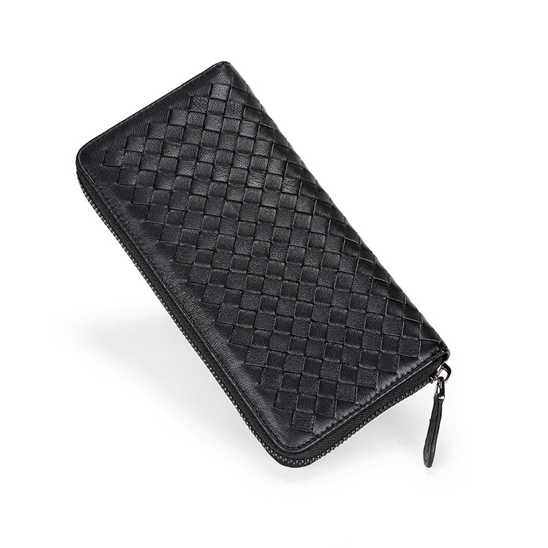 2026 New Style Sheepskin Woven Long Women's Wallet, Fashionable Korean Version Men's Large Capacity Zipper Clutch Wallet
