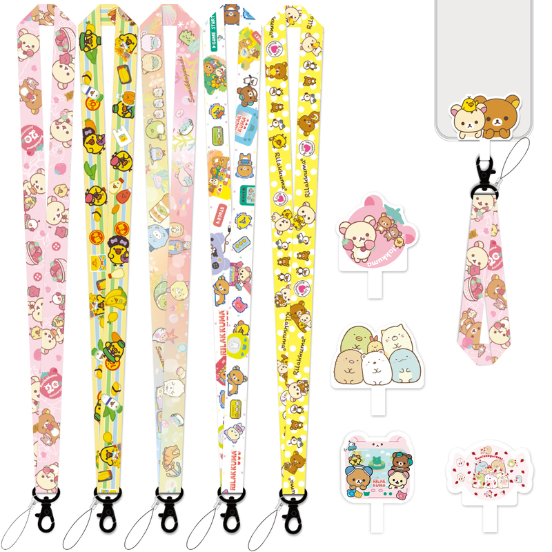 Rilakkuma Striped Phone Case with Anti-Loss Pad Clip Lanyard ins Cute Neck Strap Small Fan