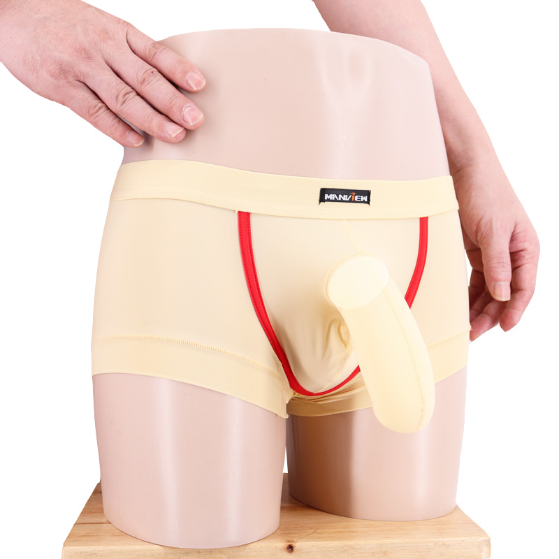 Quần lót nam lụa tơ tằm Boxer Gun Egg Tách thắt lưng voi JJ Set Sexy U lồi eo thấp Quần lọt khe lot ren trong suot goi cam